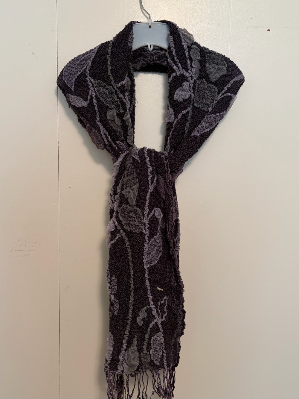 Women’s Black & Gray Floral Knit Scarf - Brand Unspecified
